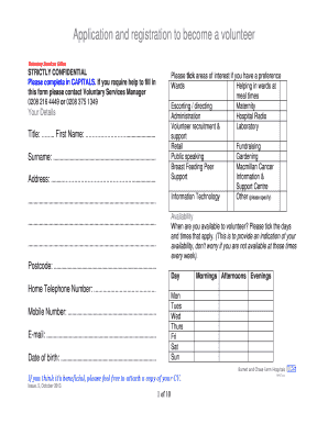 Application and Registration to Become a Volunteer Barnet and Bcf Nhs  Form