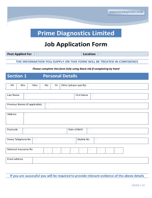 Prime Diagnostics Limited Job Application Form Braintree Braintreecommunityhospital Nhs