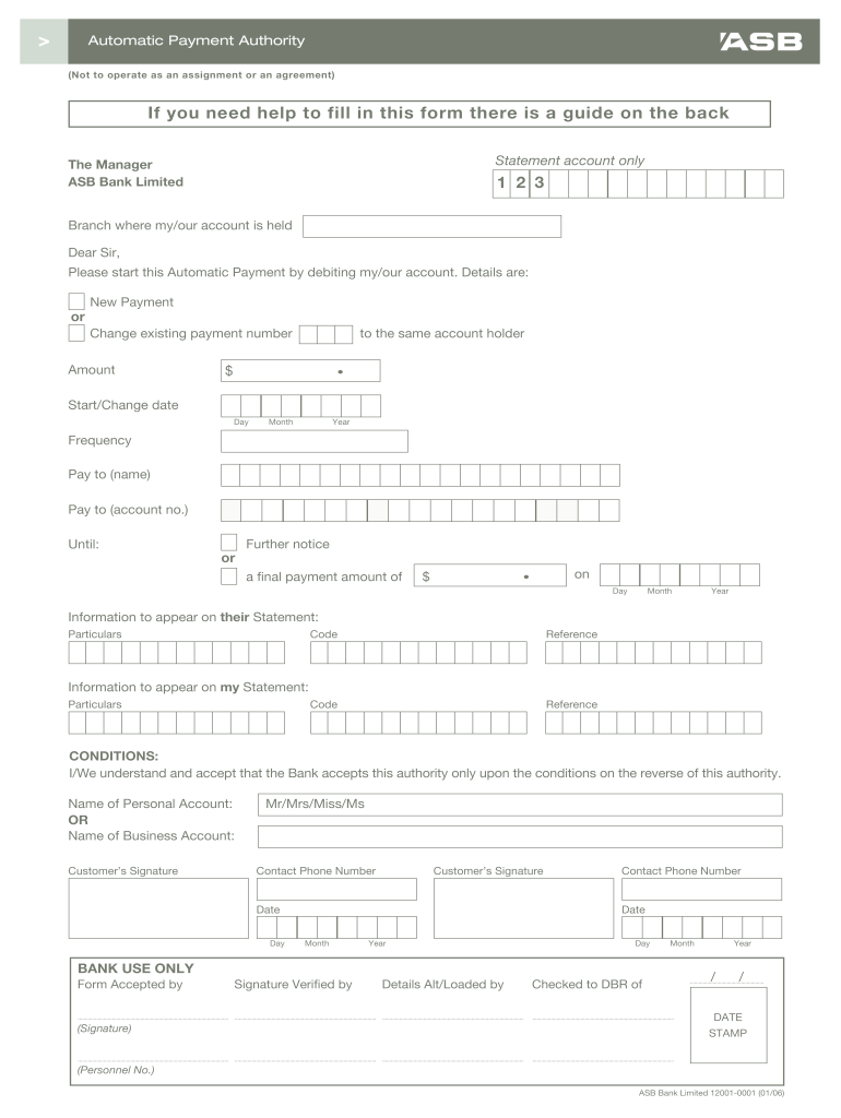  Asb Direct Debit Form 2006