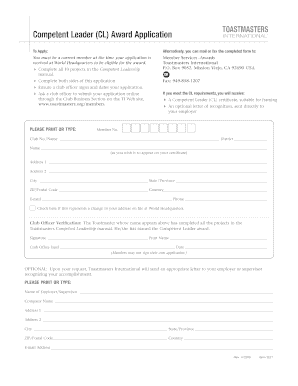 CL Award Application Toastmasters NZ  Form