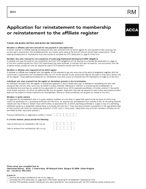 Acca Reinstatement Fee  Form