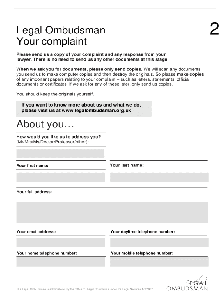 Legal Ombudsman Complaint Form