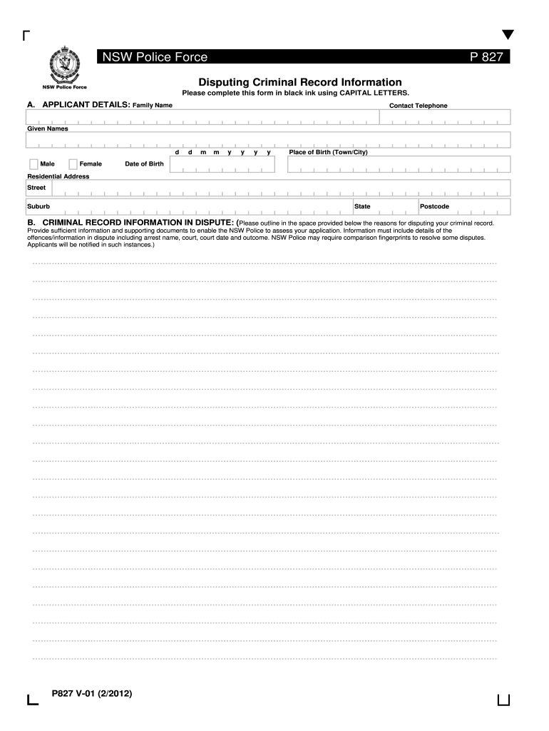 P827 Disputing Criminal Record Form 2012-2025
