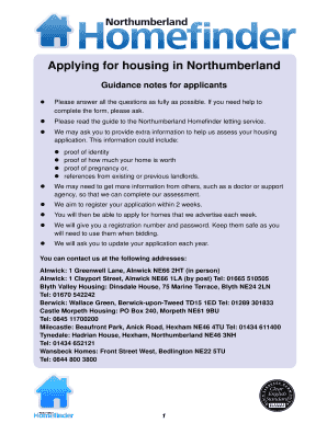 Northumberland Homefinder  Form