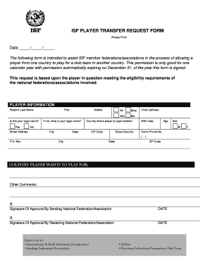 ISF PLAYER TRANSFER REQUEST FORM Sa Softball Org