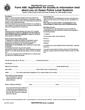  Essex Police A95 Form 2010