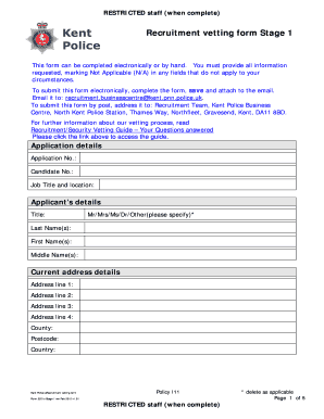 Kent Police Vetting  Form