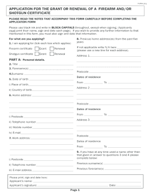 Shotgun Licence Derbyshire  Form