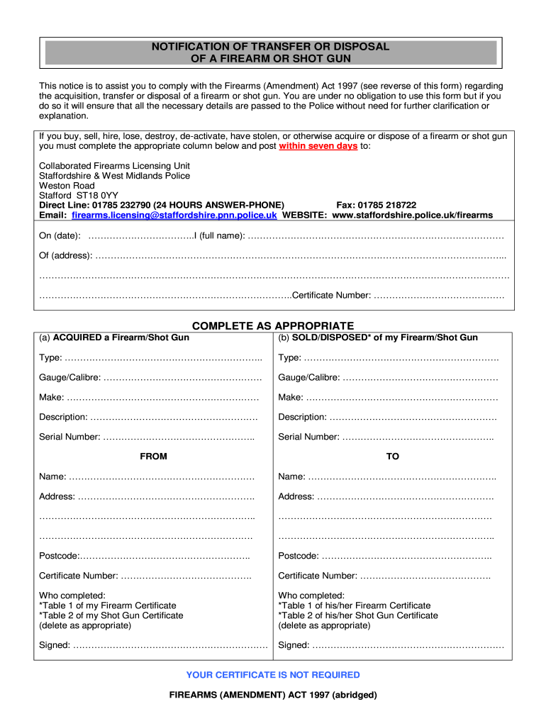 Shotgun Transfer Form West Mercia