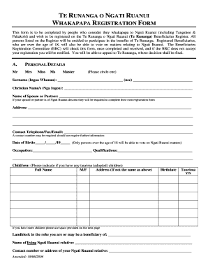 Ngati Ruanui Registration  Form