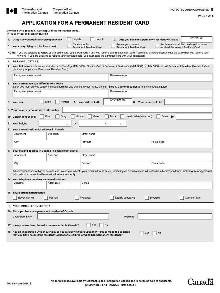  IMM 5444 E Application for a Permanent Resident Card Cic Gc 2019