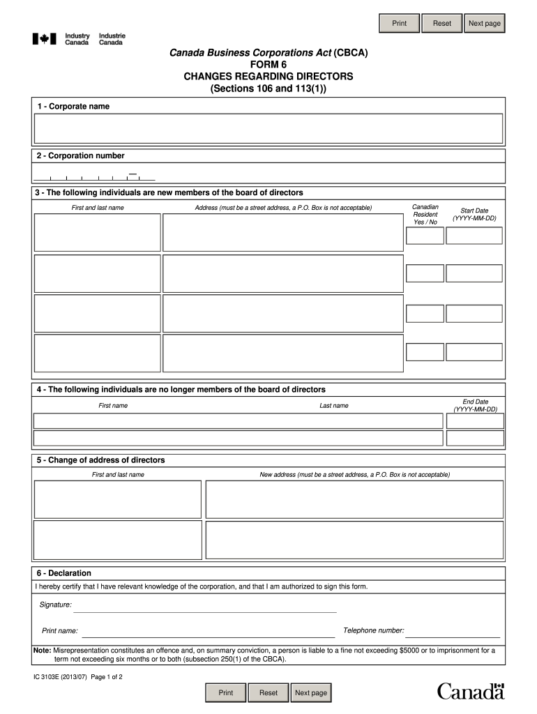  Form 6 Changes Regarding Directors 2013