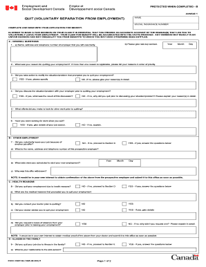 Quit Voluntary Separation from Employment Hrsdc Ins5109  Form