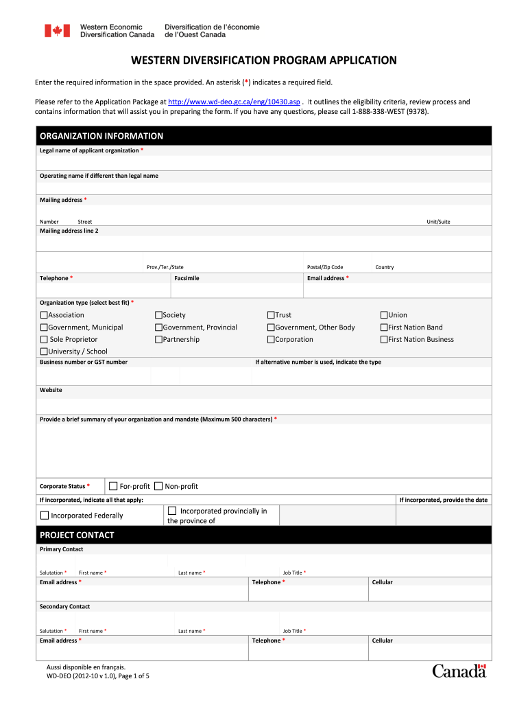  WESTERN DIVERSIFICATION PROGRAM APPLICATION  Wd Gc 2012