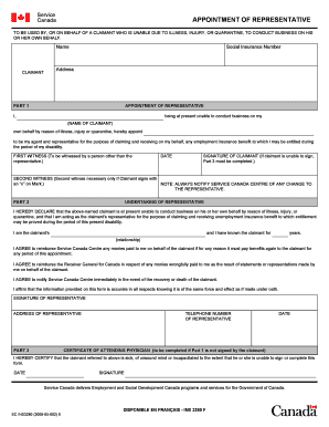  APPOINTMENT of REPRESENTATIVE INS3280F Servicecanada Gc 2008