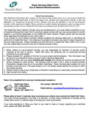 Vision Claim Form Health Net