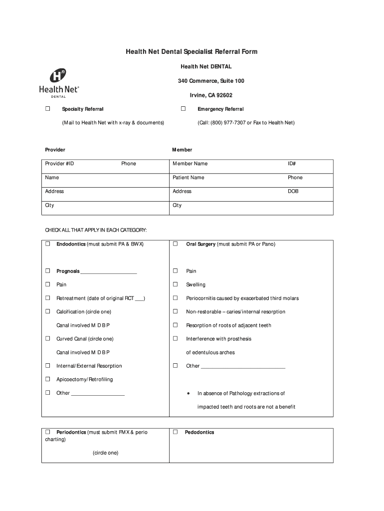 Dental Specialist Referral Form