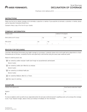 Kaiser Declination of Coverage Form