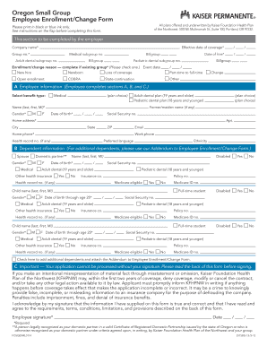 Oregon Small Group Employee EnrollmentChange Form Brokernet Kp