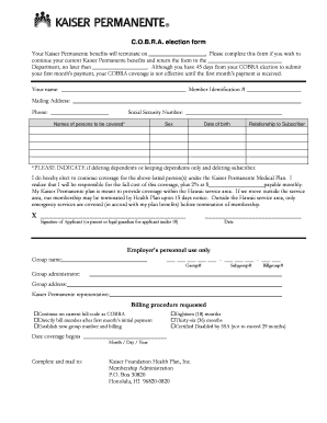 COBRA Election Form Kaiser Permanente Brokernet Kp