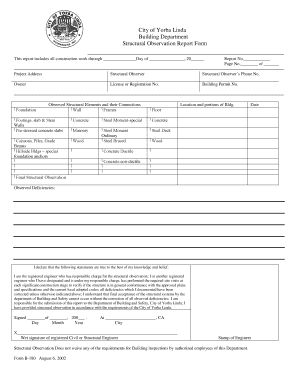 City of Yorba Linda Structural Observation  Form