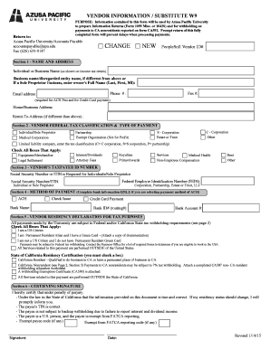 Vendor InformationSubstitute W 9 Form Azusa Pacific University Apu