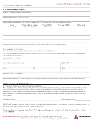 Affidavit of Financial Support Azusa Form
