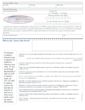 Dhs 3552 Eng Direct Deposit for Minnesota Child Care Assistance  Form