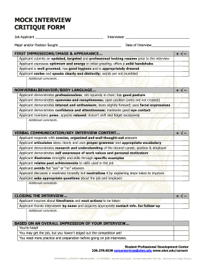 Mock Interview Critique Form Elon