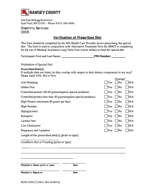 Physician Special Diet Diet RCHS 3599 Co Ramsey Mn  Form