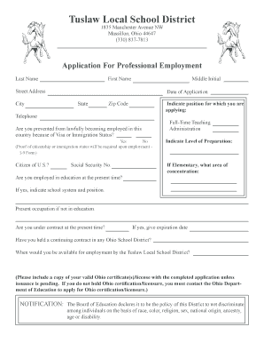 Tuslaw Local Schools Employment  Form