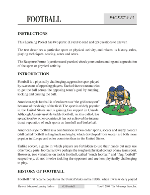 Football Packet 13 Answer Key  Form