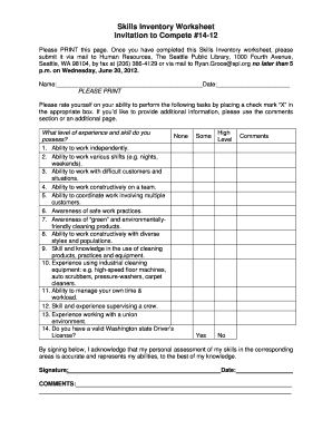 Skills Inventory Worksheet  Form