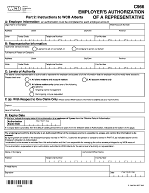 Get and Sign C966 BEMPLOYER39S AUTHORIZATIONb of a REPRESENTATIVE Wcb Ab 2015 Form