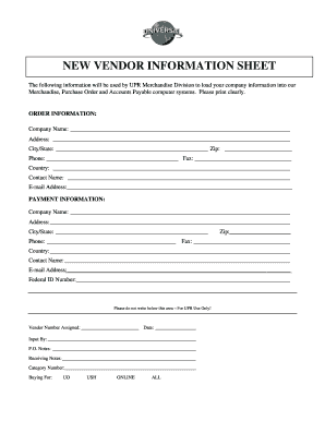 Vendor Sheet  Form