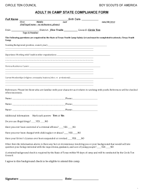 ADULT in CAMP STATE COMPLIANCE FORM Bfivetrailsbborgb