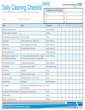 Nhs Cleaning Schedule Template  Form