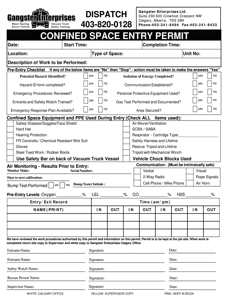 Blank Confined Space Form Fillable