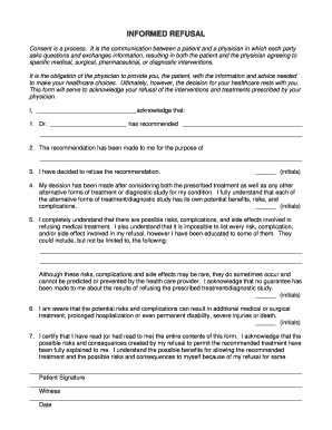 REFUSAL of RECOMMENDED TREATMENT  Form
