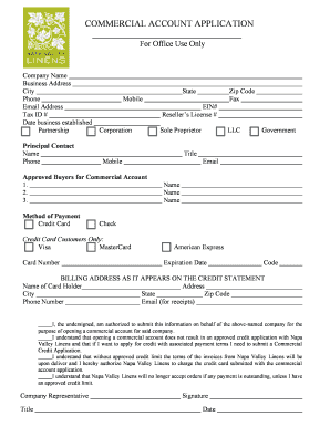 Napa Commercial Account Application  Form