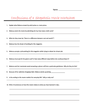 Confessions of a Shopaholic Worksheet  Form