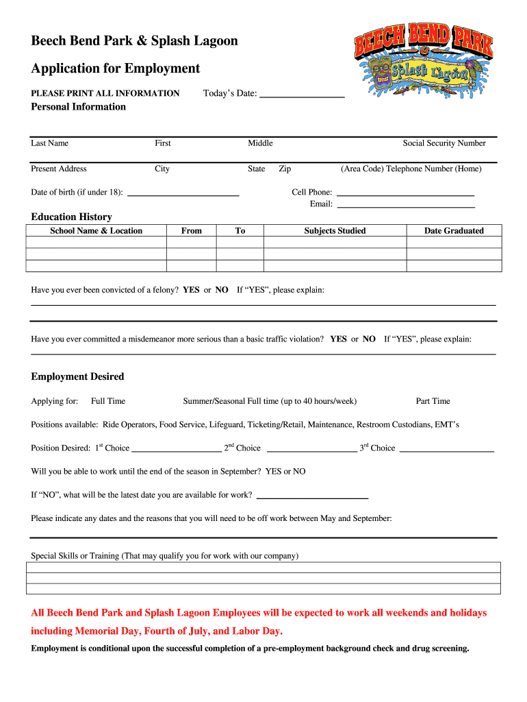 Beech Bend Application  Form