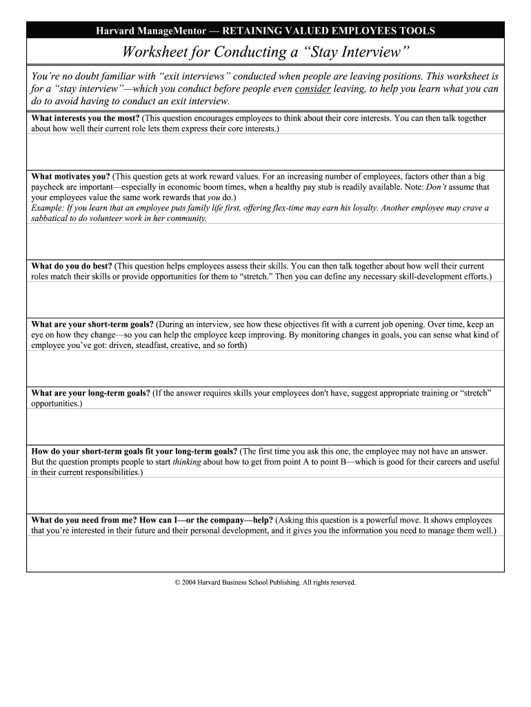 Harvard Managementor Conducting Stay Interview  Form