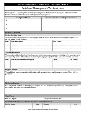 Harvard Manage Mentor Personnal Development Plan  Form