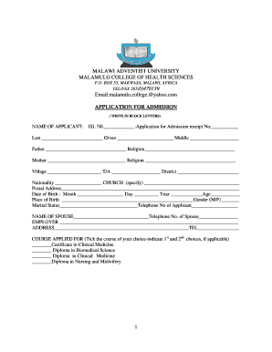 Malamulo College of Health Sciences  Form