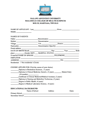 Malawi Adventist University Application Forms PDF