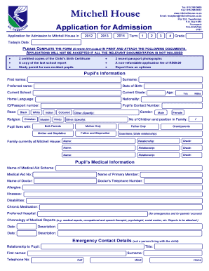 Mitchell House Online Application  Form