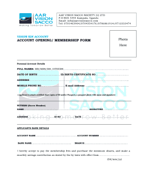 Sacco Membership Application Form Template