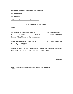 Self Declaration Form for Education Loan