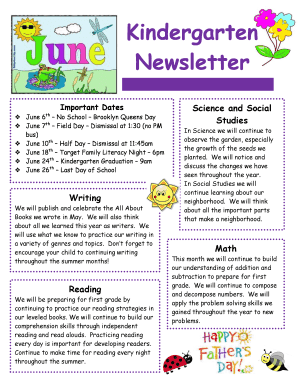 June Kindergarten Newsletter  Form